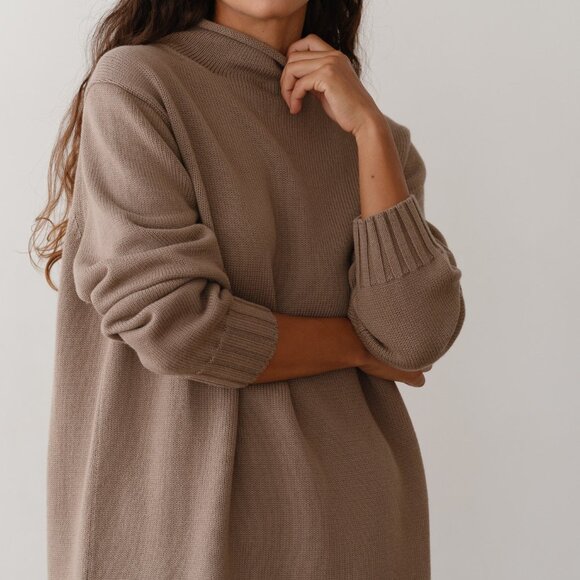 DONNI. The Cotton Cashmere Roll Neck Sweater Size SMushroom / S - Picture 3 of 3